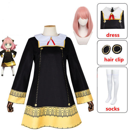 Adult Anime SPY×FAMILY Anya Forger Black Dress Cosplay Costume